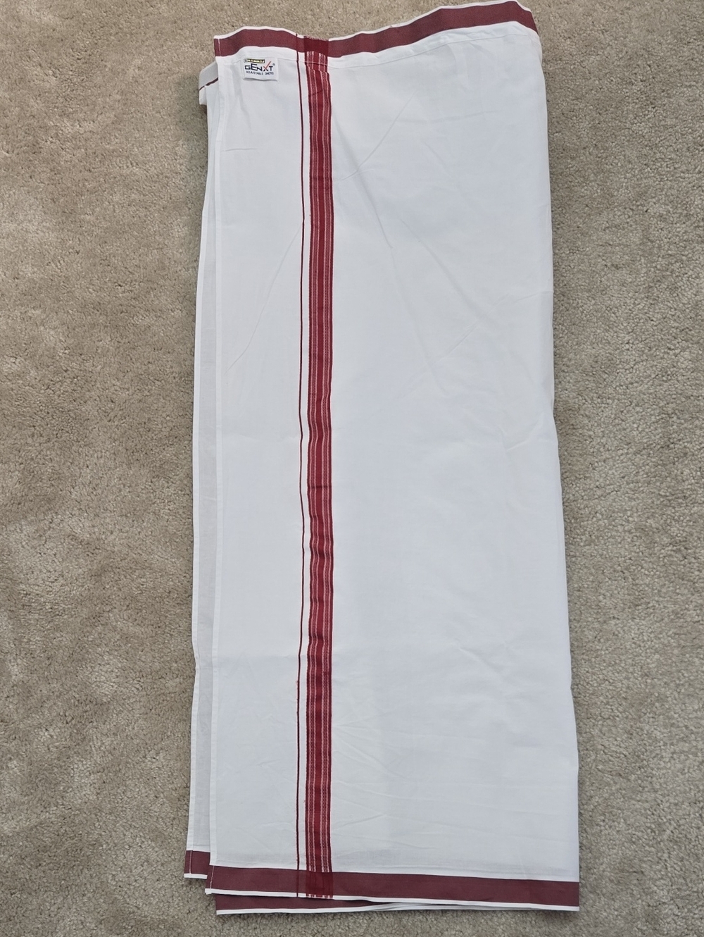 Traditional White Veshti with Maroon Border And Pocket